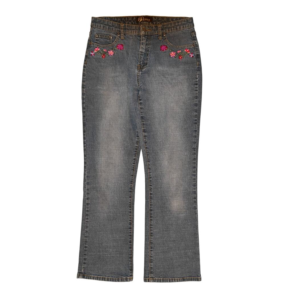 Y2K Floral Embroidered Bootcut Jeans Womens Medium Wash